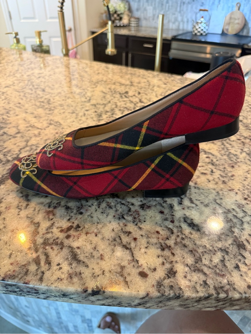 Ralph Lauren Red Plaid Embroidered Monogram Flats - Picture 6 of 9